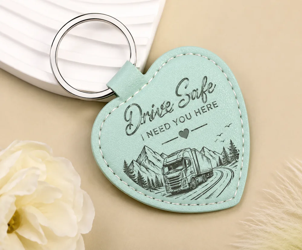 Personalised Engraved Heart Faux Leather Keyring
